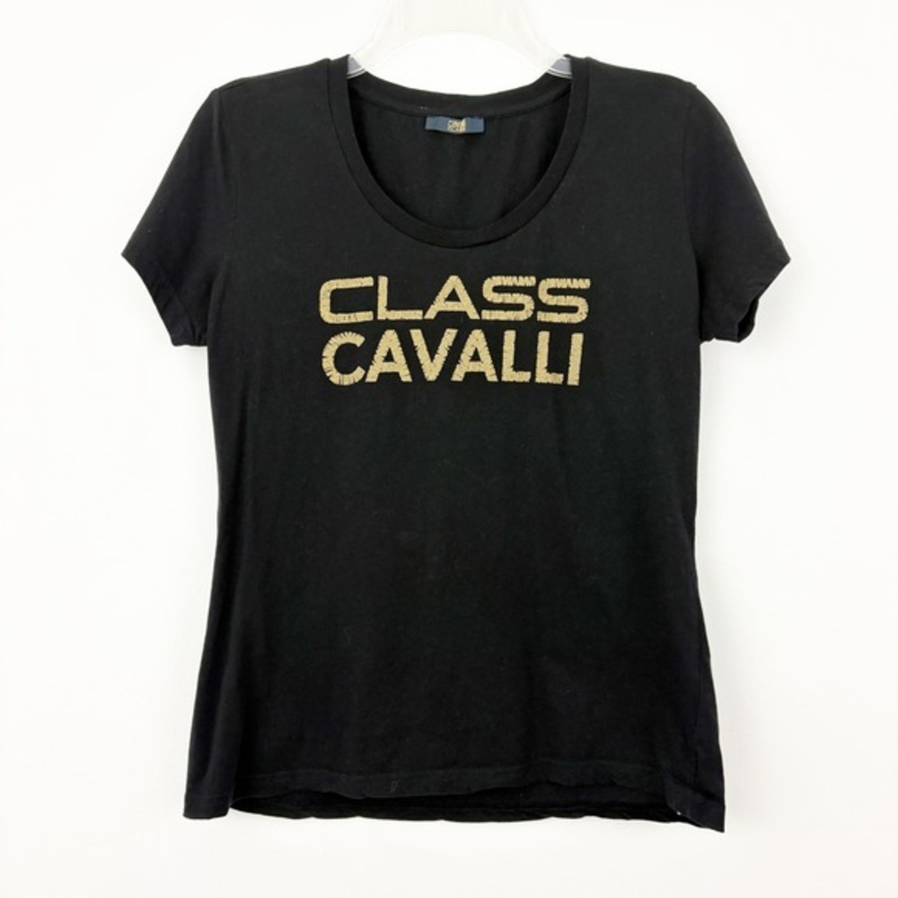 Cavalli Class By Roberto Cavalli Black Logo‎ Tee Size XL Cotton Short Sleeve